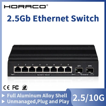 HORACO 2.5G Network Switch 8 Port Ethernet Switch with 2*10G SFP+ Plug and Play Fanless Ho