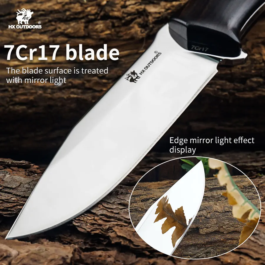 HX OUTDOORS Camping Knife Hunting Rescue Knives Survival Knife 7CR17MOV Blade ousehold Wooden Handle Butcher Knife Dropshipping