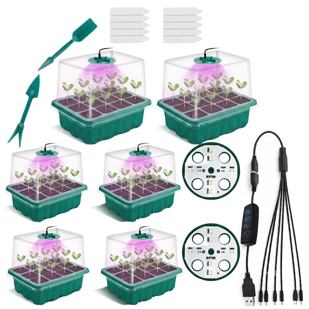 Full Spectrum LED Grow Light Nursery Box Plant Flower Seed Starter Trays Home Greenhouse Growing Lamp 12 Cell Seedling Pots Kit