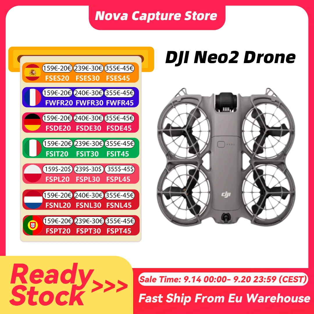 Drone DJI Neo2 con videocamera 4K stabilizzata, 151g leggero e portatile, protezione eliche completa, spedizione UE, Neo 2 C0