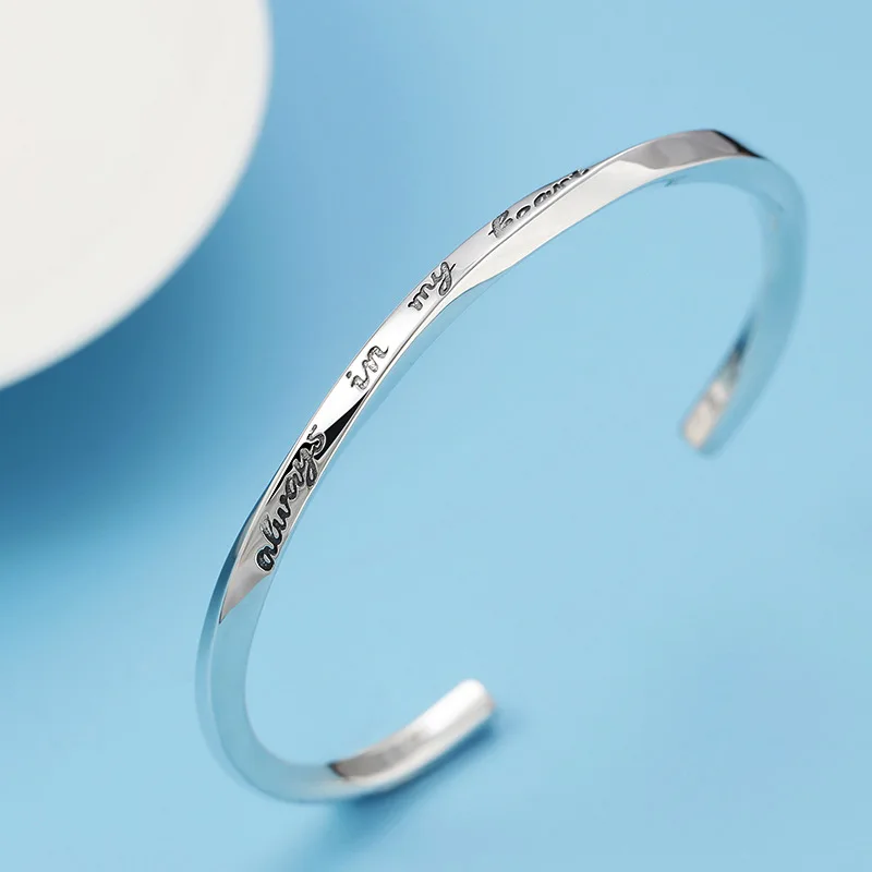 S925 Sterling Silver Jewelry Men's and Women's Personality Irregular Letter Opening Bracelet Lovers' Forever Silver Bracelet in