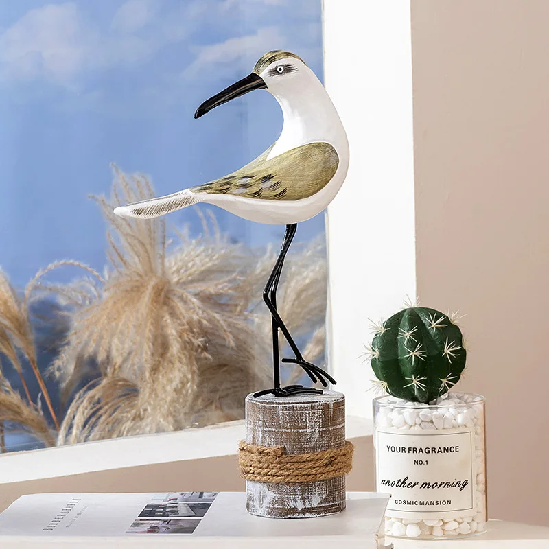 Mediteranean Decorative Wooden Bird Figurine.hand-painted Tree Stump Bird For Home, Entrance Table Decoration. Moving House Gift