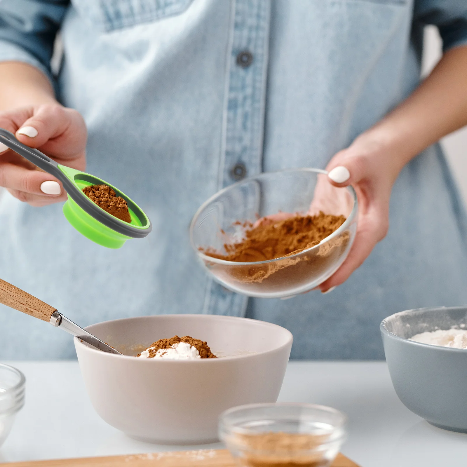 

Set 4 in Measuring Spoon Cup Set Silicone Telescopic Design Easy Use Measure Dry Liquid Ingredients Baking