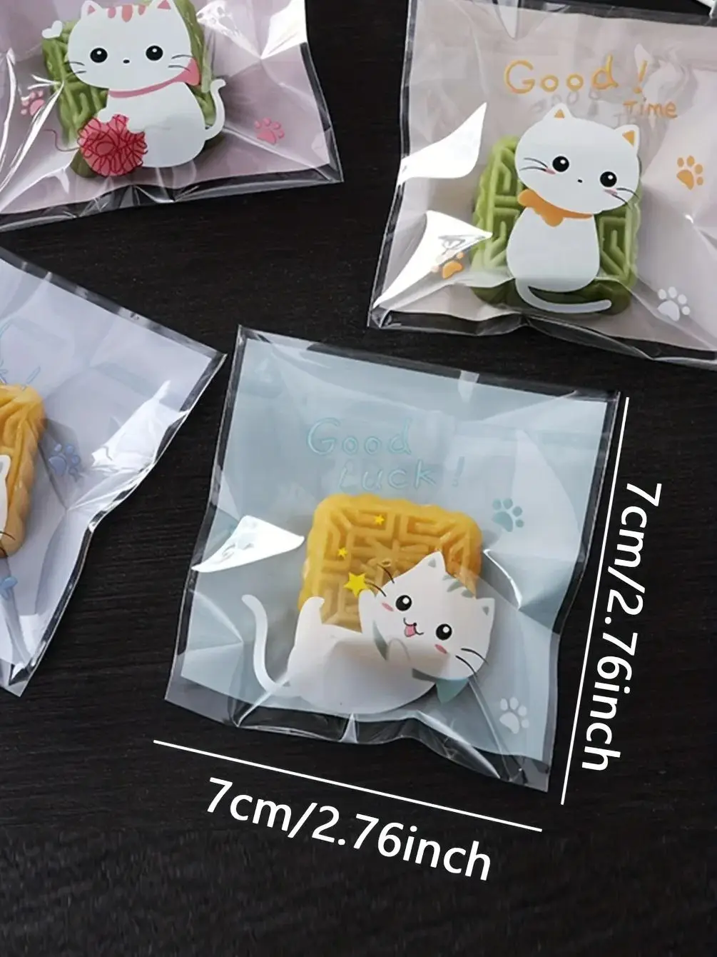 100/200/300 pièces Mini dessin animé chat emballage sac cuisson Snack auto-adhésif sac dessin animé chat Biscuit Cookie emballage sac organisateur