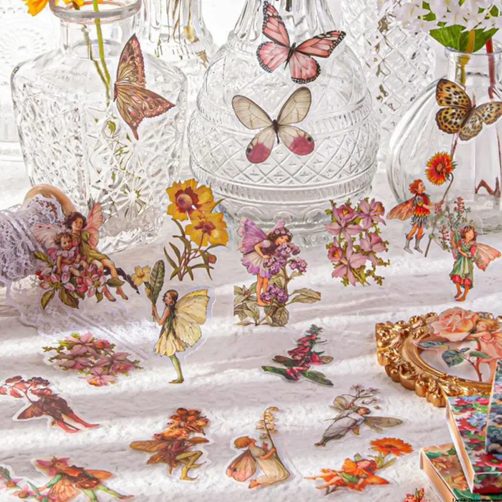 Journal Decor Scrapbooking Material Fairy Butterfly Sticker PET Stickers DIY Scrapbooking Flower Elfin Decorative Label