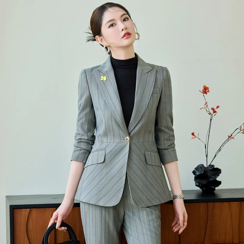 

High-end Women's Suit Set2025New Casual Fashionable Elegant Professional Women's Suit Striped Formal Trendy