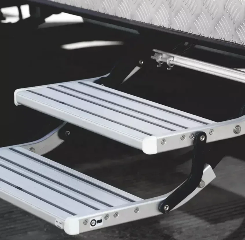 

RV Electric Entry Step Aluminum Alloy Double Layers Folding Steps for Motorhome Caravan