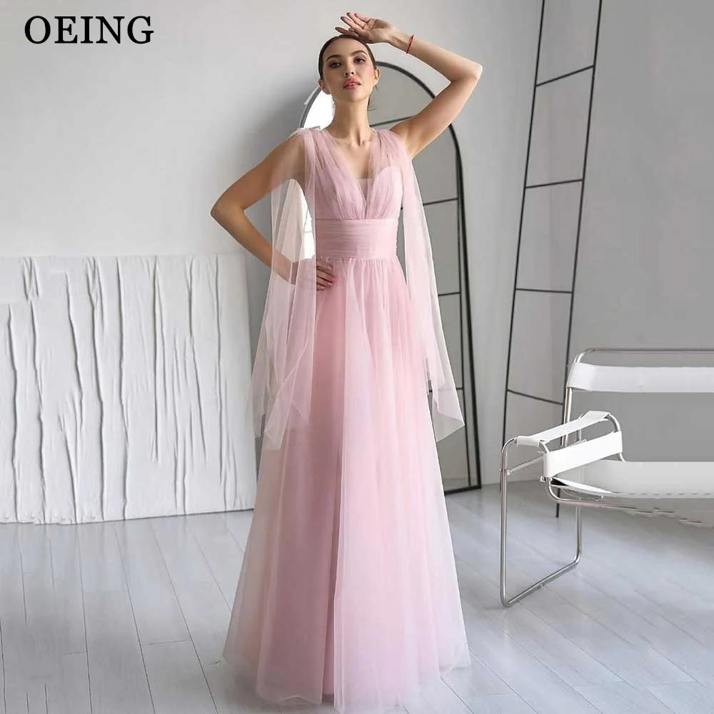 OEING Baby Pink A Line Prom Dress Simple V Neck Floor Length Evening Party Dresses Elegant Ladies Formal Prom Gowns Gala 2024