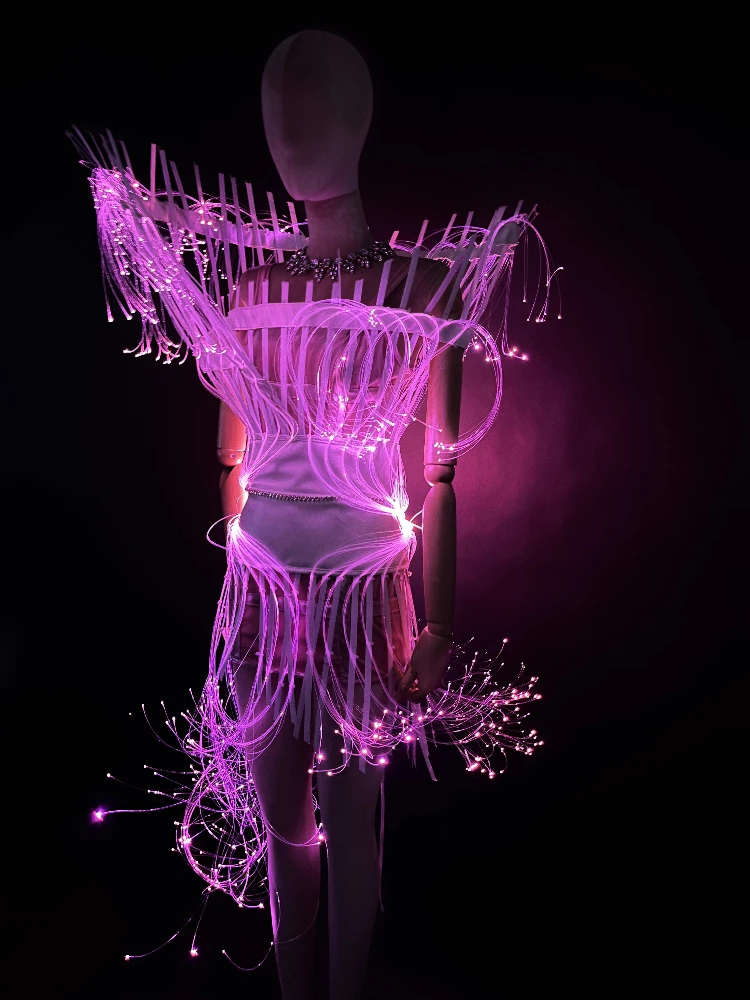 Sexy Fiber Optic Stage Dress Costume Bar Nightclub Party Gogo Performance Costumes Halloween Festival Suits Cosplay Skirt