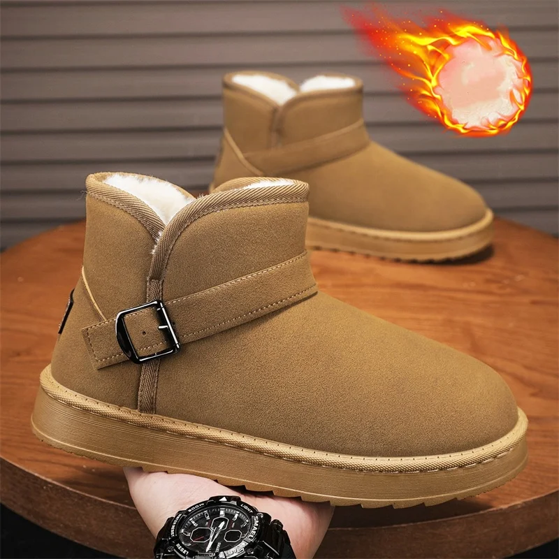 Large Size Couple's Snow Boots with Belt Buckle Decoration, Thick Warm Fleece, Wear-Resistant and Non-Slip, Suitable for Outdoor Use