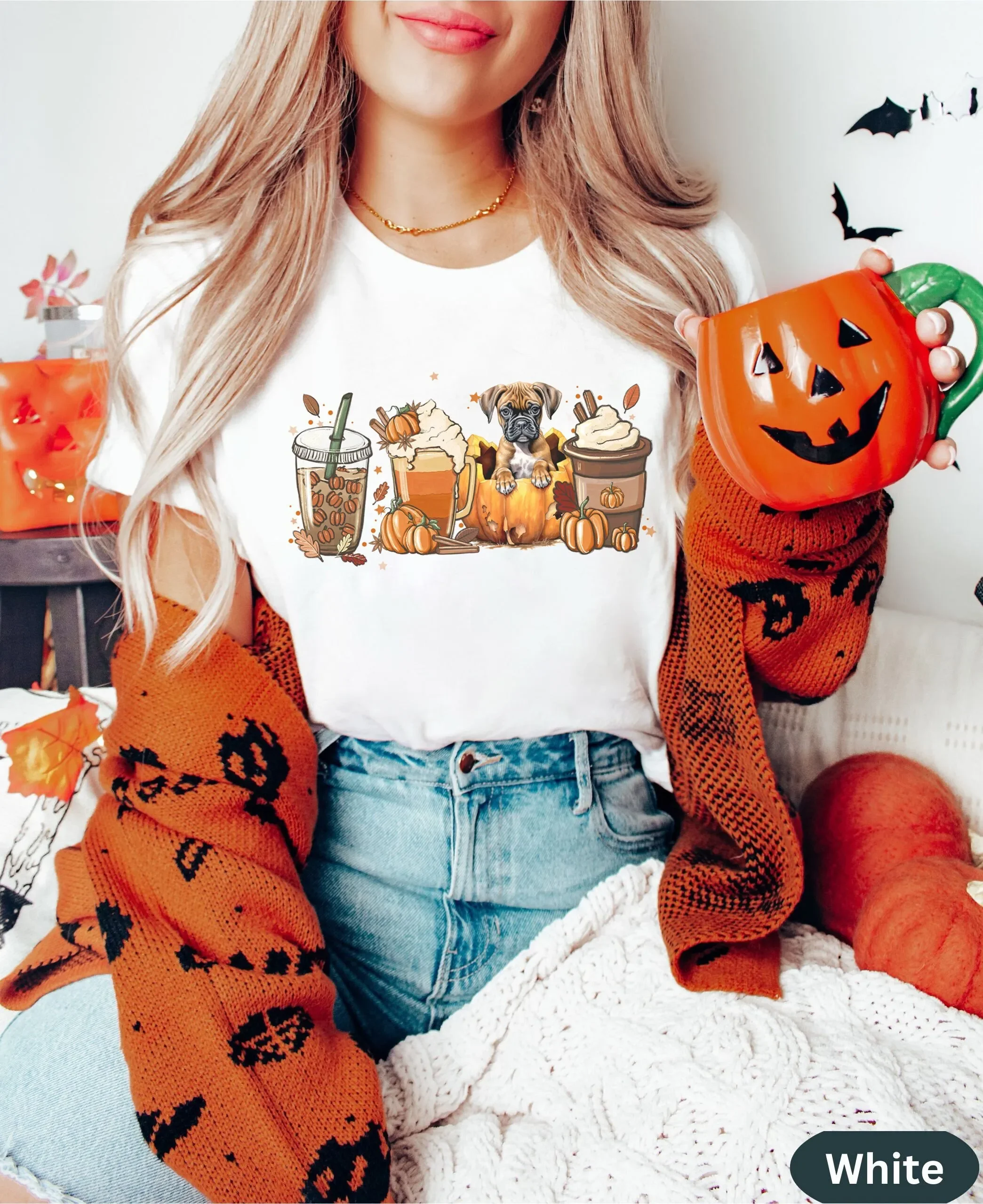 

Dogs Boxer Dog Fall Halloween T Shirt For Mom Person People Psl Pumpkin Spice Latte Coffee