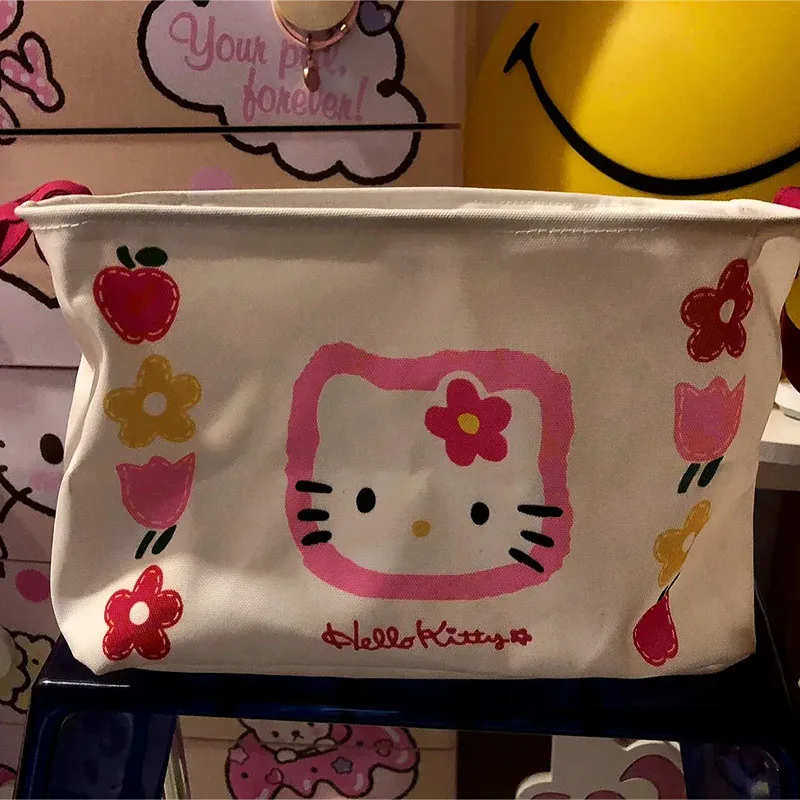 ตะกร้าเก็บของใหม่ Sanrio Hello Kitty กล่องเก็บของเล่นเสื้อผ้าอะนิเมะน่ารักกล่องเก็บของเบ็ดเตล็ดสำหรับเป็นของขวัญเด็กผู้หญิง