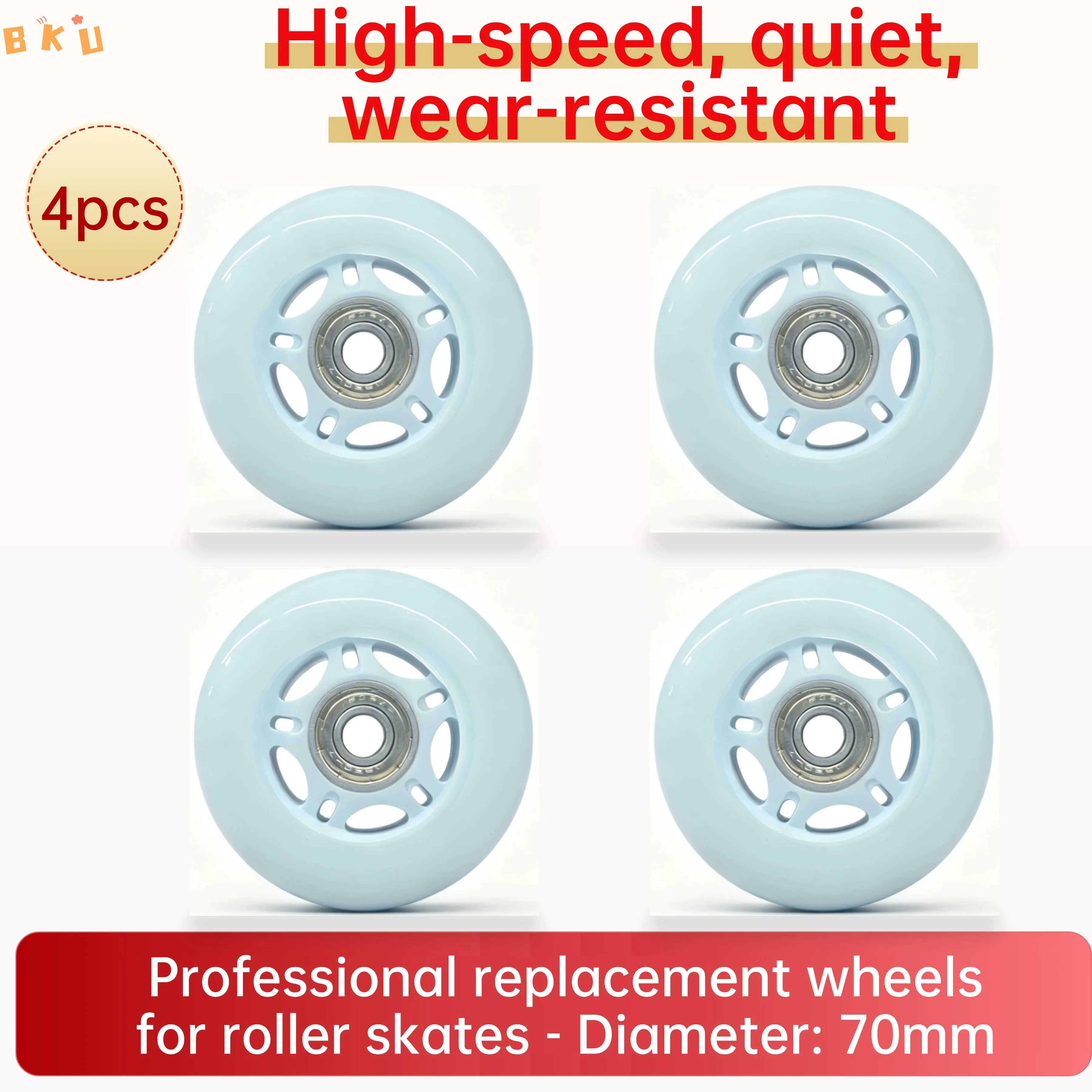 

4-Pack Roller Skate Replacement Wheels, 70mm Quiet Smooth PU Wheels with Abec-7 608 Bearings for Multi-Wheel Replacement
