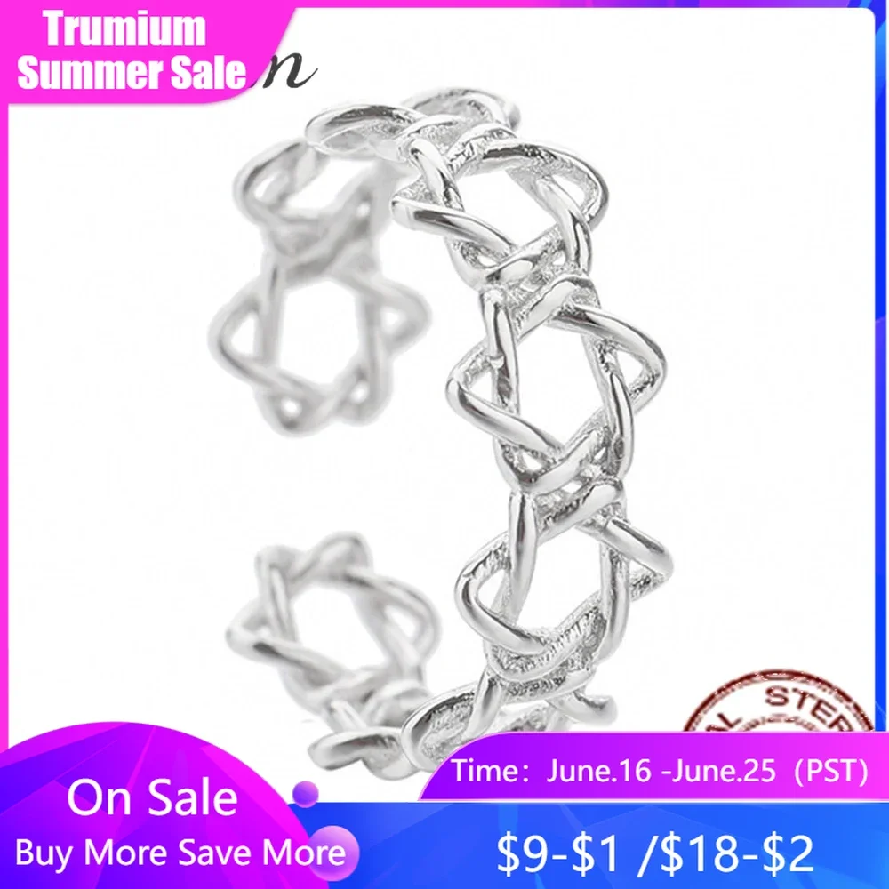 

Trumium Adjustable Jewish Star of David Ring for Women 925 Sterling Silver Weave Star Finger Rings Wedding Engagement Jewelry