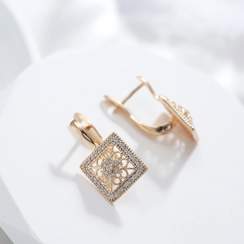 Wbmqda Elegant Square Full Zircon Drop Earrings For Women 585 Rose Gold Color Luxury Ethnic Wedding Jewelry Accessories