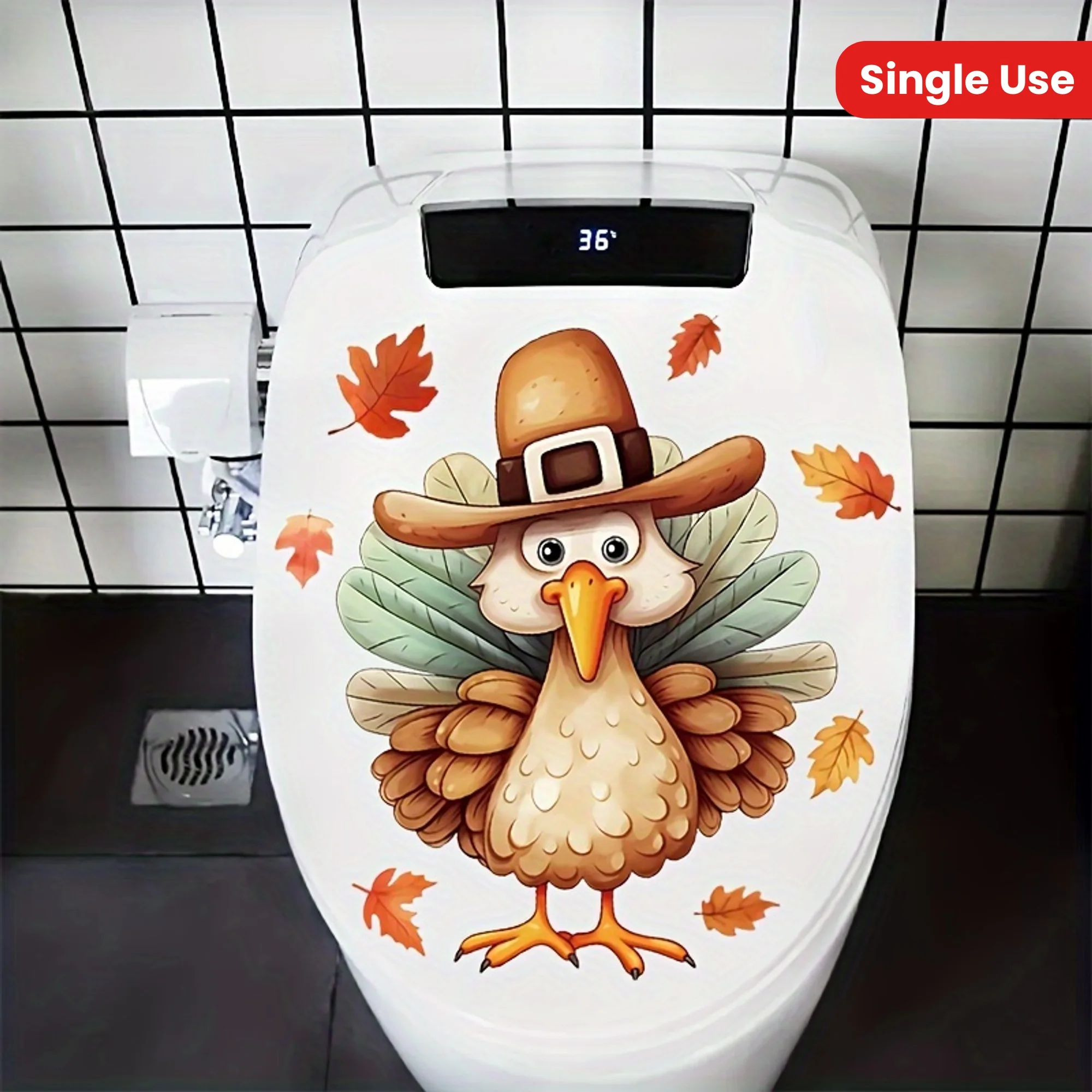 Self-Adhesive Ceramic Turkey Toilet Stickers Animal Pattern Decorative Tiles for Bathroom Bedroom Living Room B69