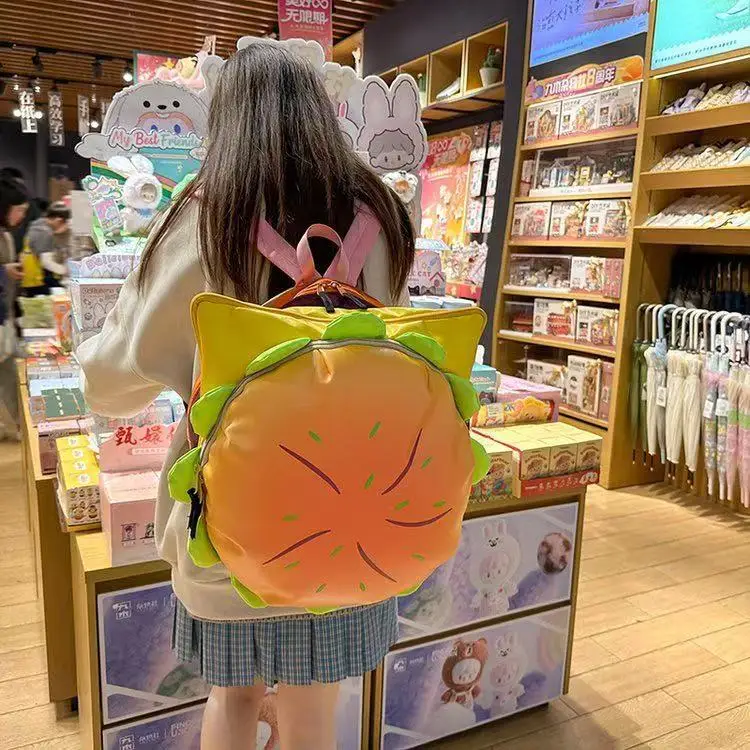 

2026 Cute 3D Hamburger Backpack Cartoon Cheese Burger Crossbody Bag Large Capacity Funny Parent-Child School Bag for Kids Adults
