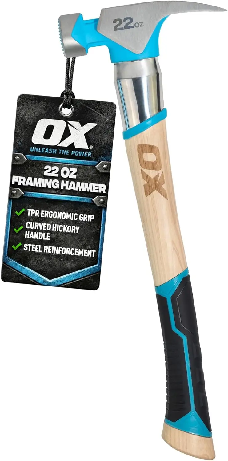 

Молоток с изогнутой ручкой из гикори 22 унции, с рукояткой из TPR, стальным стержнем, магнитным держателем для гвоздей, фрезерованной головкой