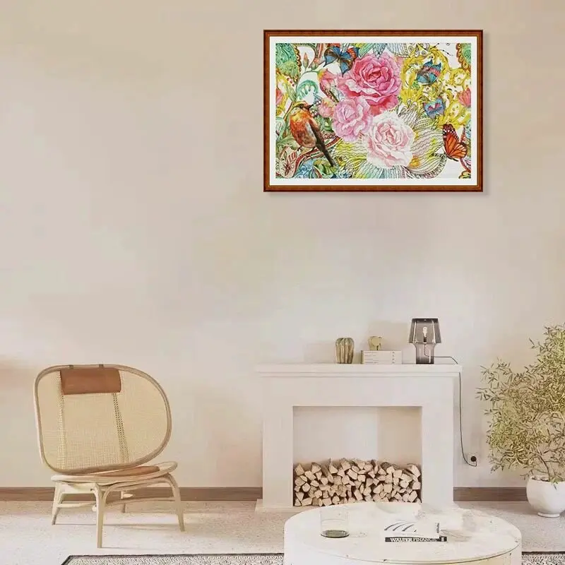 [ZZ1167-Parrot flower butterfly picture] Cross Stitch Needlework Kit 14CT 16CT, Hand Embroidery, Cotton Thread Set