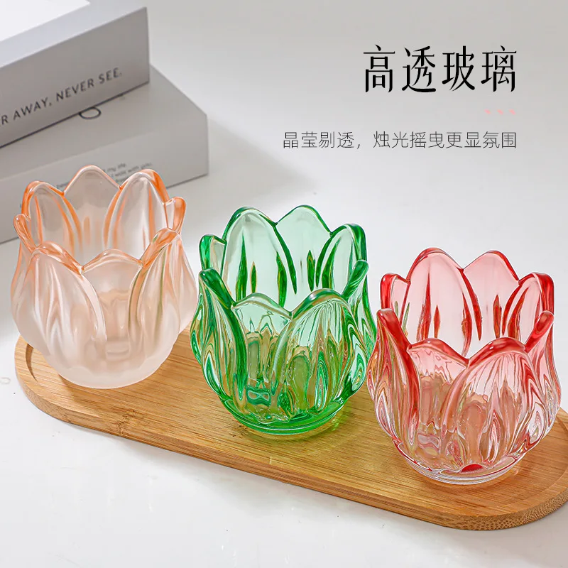 Empty Glass Tulip Candle Holder Home Decoration Ornament Candle Container Colored Candle