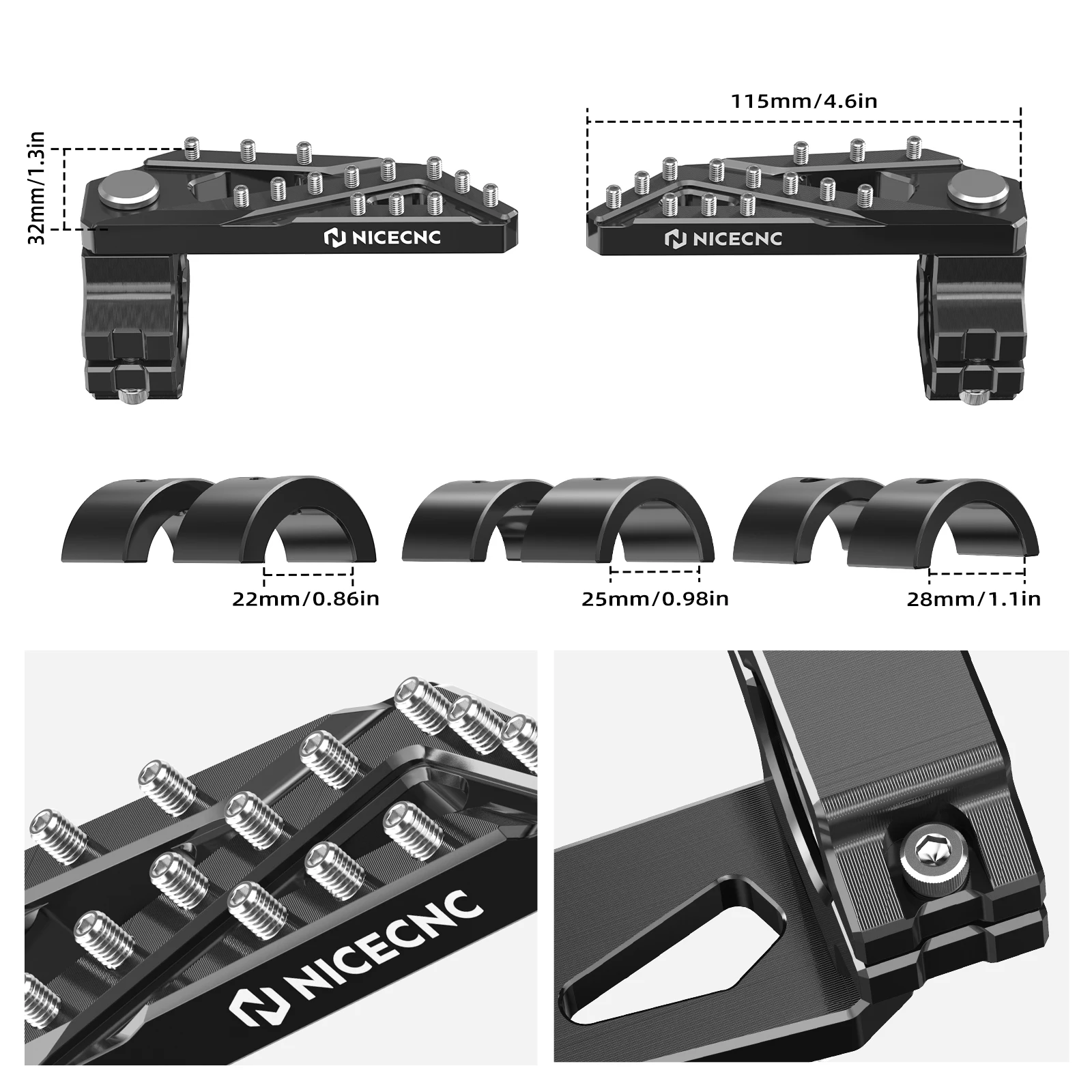 Für KTM EXC 690 Enduro R SMCR Yamaha Tenere 700 BMW R1200GS R1250GS R1300GS GSA Honda CRF 22/25/28mm Motorschutz Fußrastenklemmen – Detail 2