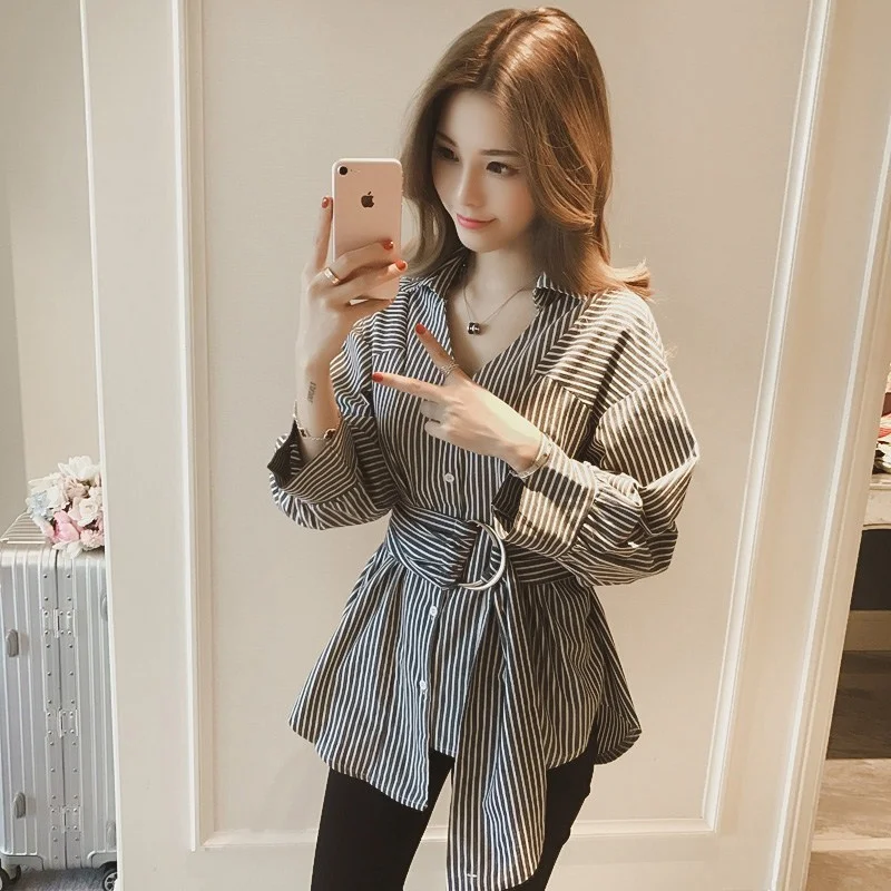 PLAZSON camisas blusas blusas elegantes para mujer 2024 spring autumn casual striped long-sleeved shirt top for women