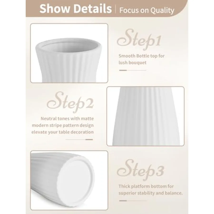 White Ceramic Flower Vase: 7.9" Tall Unglazed Pampas Grass Vases for Building Block Flowers - Modern Decorative Table Centerpie view 5