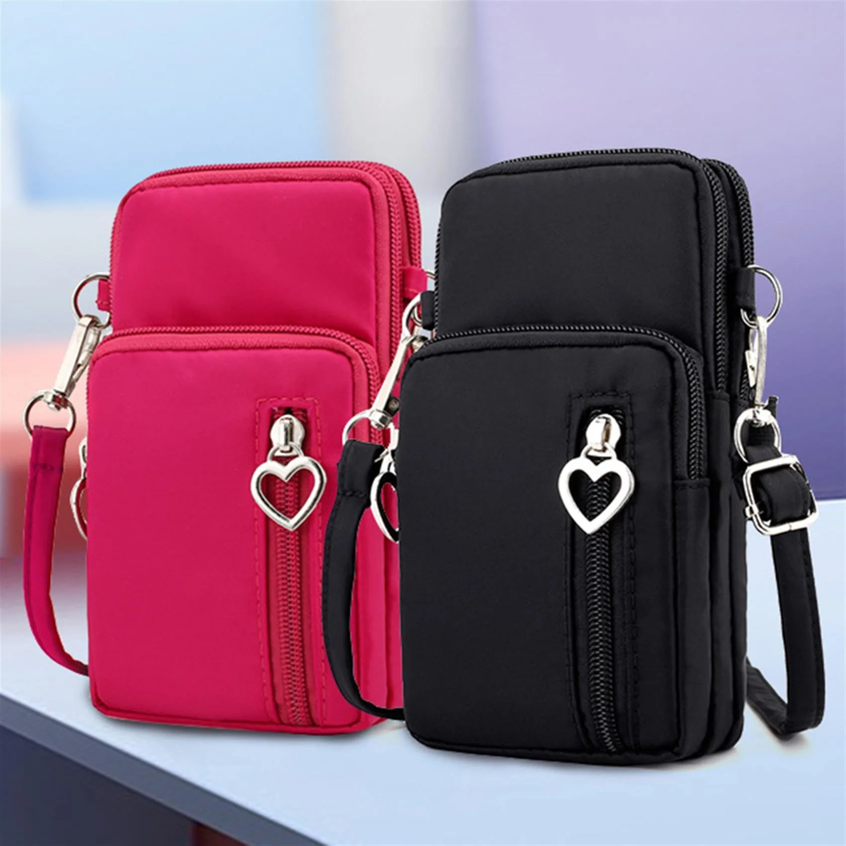 Women\'s Fashion Diagonal Cross Phone Bag Zipper Shoulder Bag Hanging Neck Sports Arm Bag Vertical Wallet