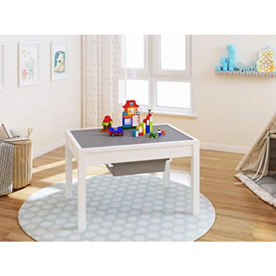 

Large 2 in 1 Kid Activity Table with Storage Play Table for Boys Girls White 32.2"W x 22.2"L x 20"H Ages 3+