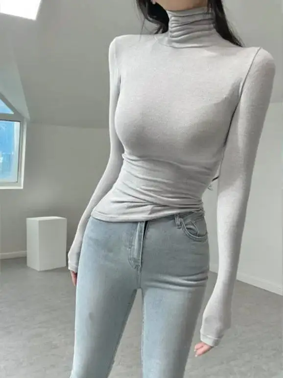 

5STUDIO Dongdaemun High Ne Long Sve T-irt Tight Body a Base Layer irt Sexy Sle Autumn New Arrival Ladies' F...