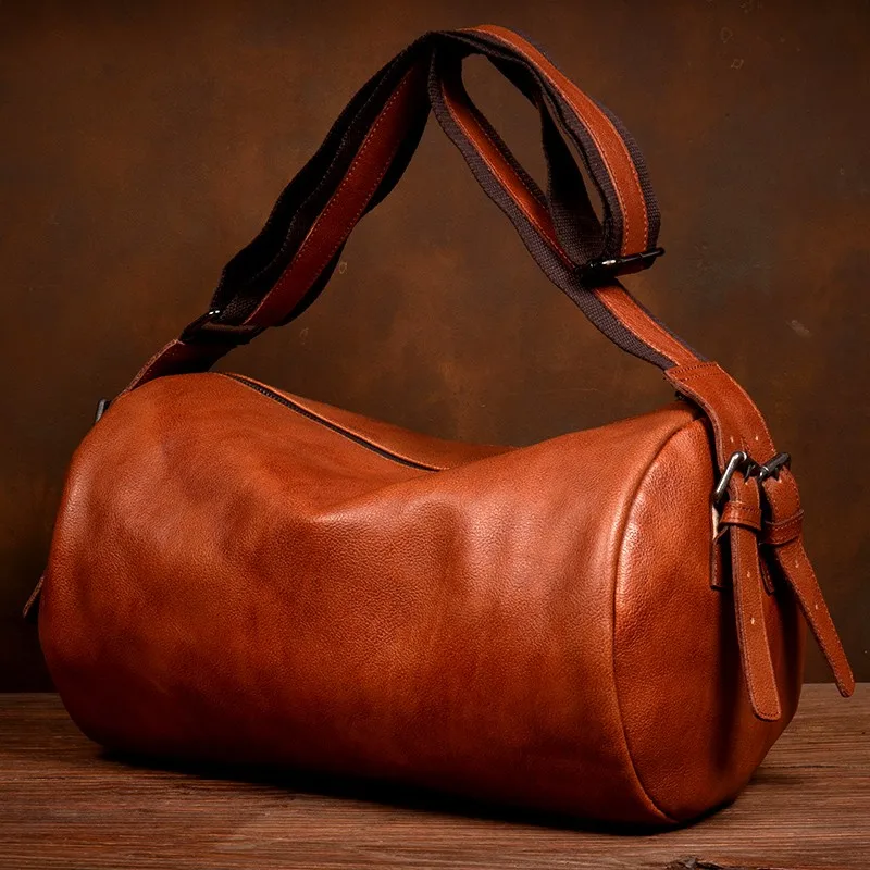 Business commuting first-layer cowhide single-shoulder bag, short-haul travel bag, men's genuine leather luggage bag, casual