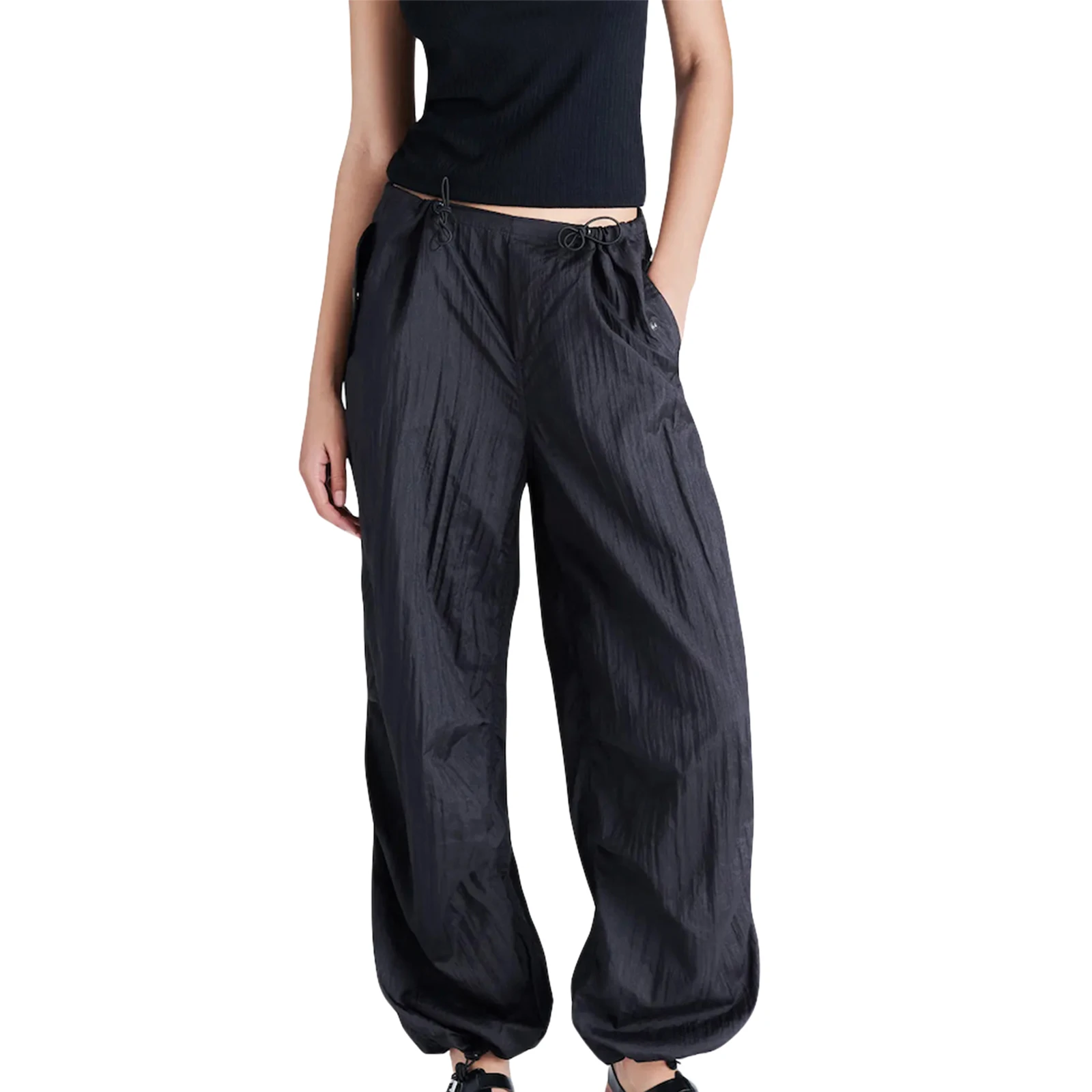 

2024 Fashion Women's High Waist Solid Color Parachute Pants Drawstring Sweatpants Baggy Jogger Cargo Pants