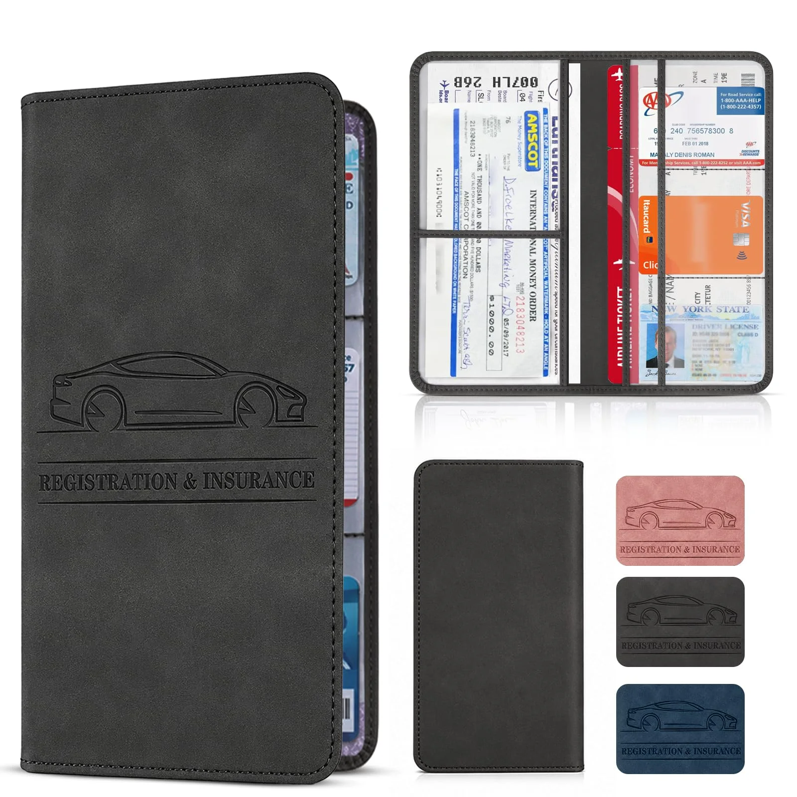 Car Registration and Insurance Card Holder, Magnetic Closure Leather Vehicle Document Organizer