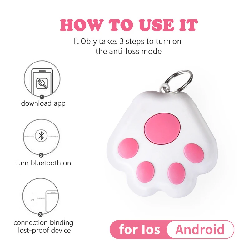 Sem fio Bluetooth Compatível Mini Pet GPS Tracker, Dispositivo de Rastreamento Anti Perdido Inteligente, Localizador de cães e gatos, Acessórios Pet Collar