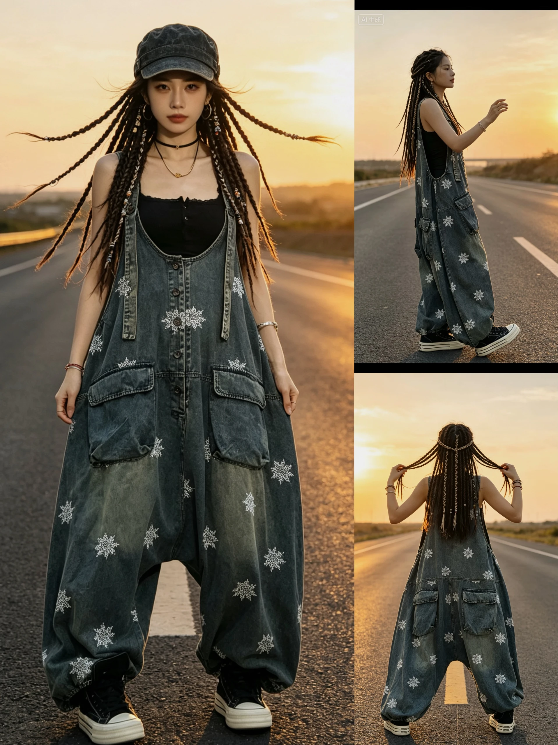 

Original Summer 2026 Women's Loose Casual Embroidered Denim Overalls Vintage Style Wide Leg Pants Cotton Natural Waist Long T...