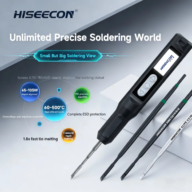 

HISEECON H1 65W Adjustable Constant Temperature Smart Soldering Station Professional Portable Fast Heat Electric Solder Iron Kit