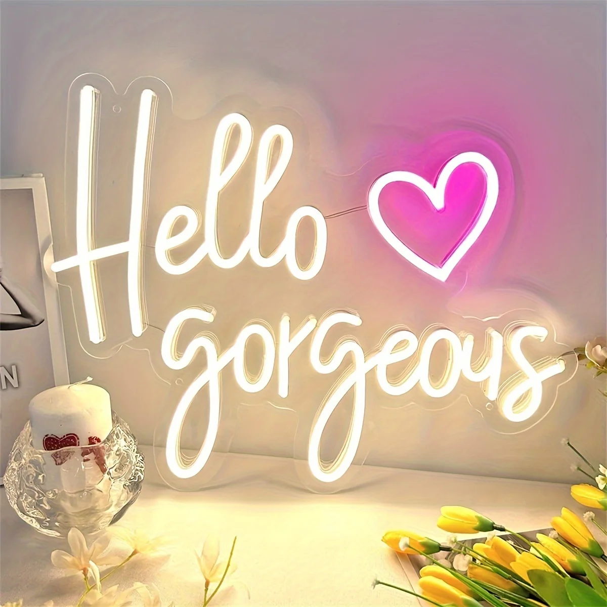 Hello Gorgeous letrero de neón LED, alimentado por USB, decoración para dormitorio, KTV, fiesta, boda, regalo para cumpleaños, madre, amantes de la belleza