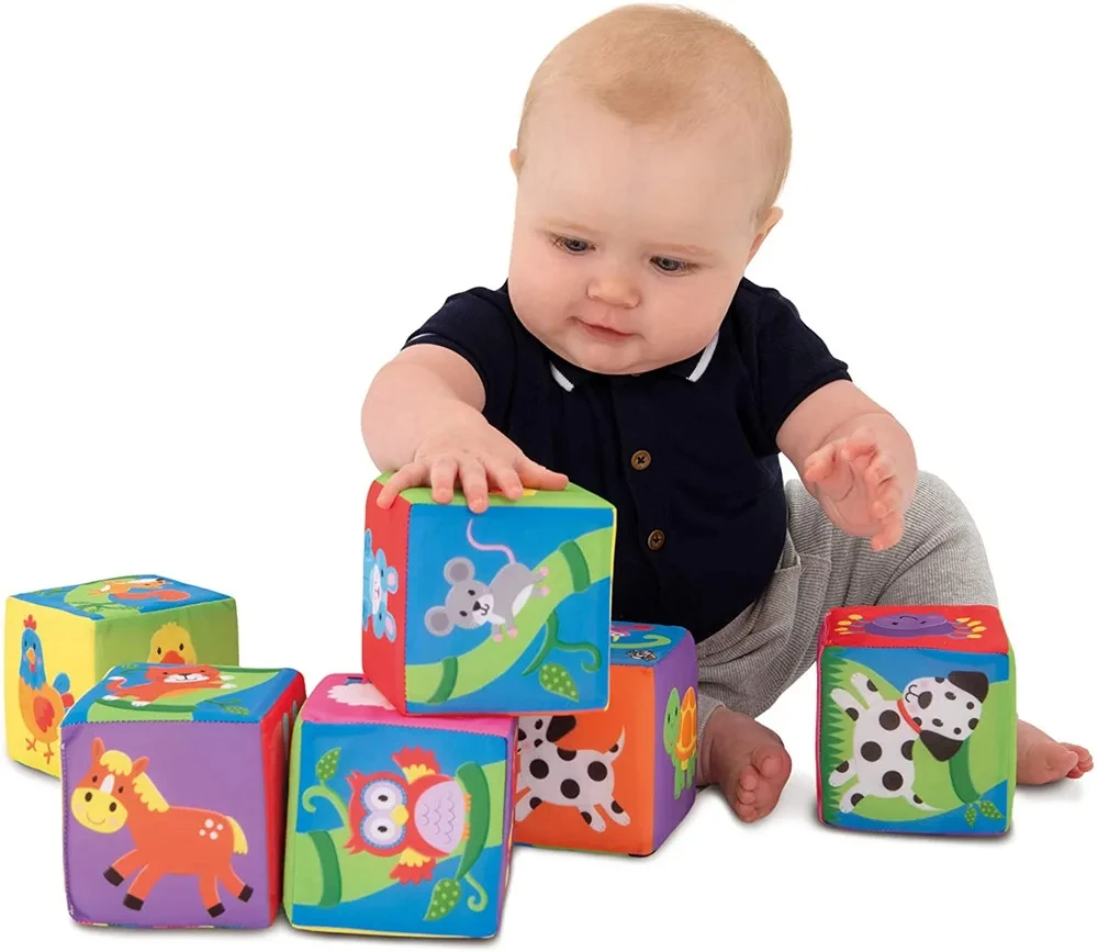 Kids Toys Cloth Building Blocks Montessori Baby Activity Cube Soft Fabric Building Blocks Construction Set Toys for Boys Girls