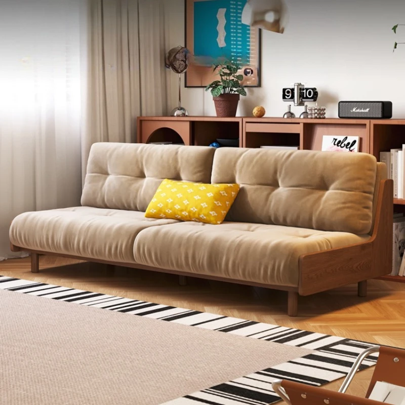 

Nordic armless solid wood sofa small apartment living room straight row 1.5M removable and washable cat scratching cloth cloud