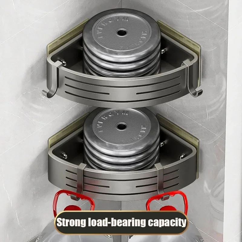 Une série de supports d'angle de salle de bain sans trous, supports de rangement pour shampoing et cosmétiques, ainsi que supports de rangement de cuisine en plastique