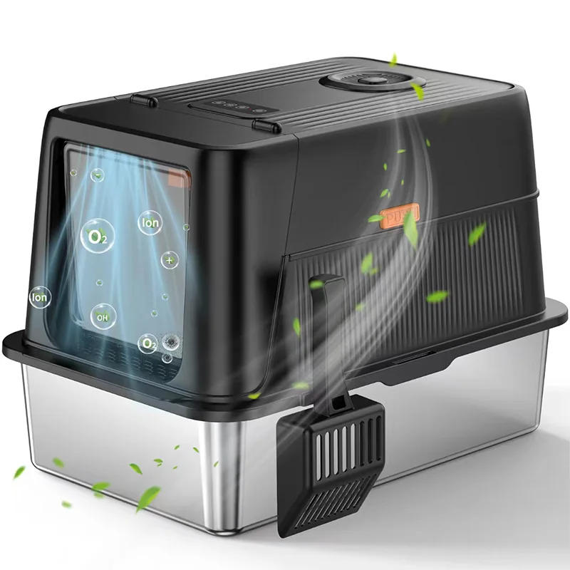 

Stainless steel, cat litter box, oversized, closed, heightened anti-splash, cat toilet