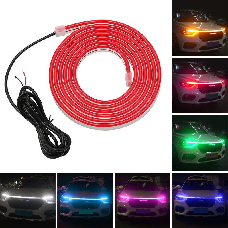 2M 12V Car Hood Daytime Running Light Strip Waterproof Flexible LED Auto Decorative Atmosphere Lamp Ambient Backlight Universal