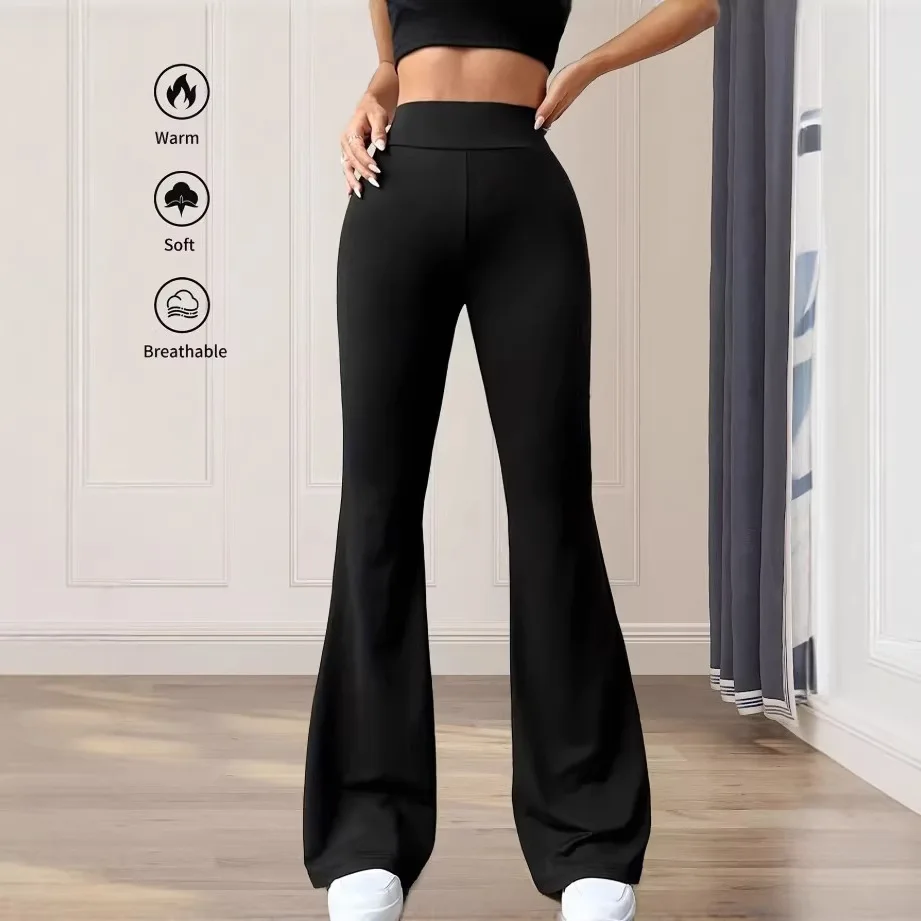 High-Waisted Tight-Fitting Flared Pants, Slim Leg Long Black Pants, Thin Wide Leg Pants for Slim Women