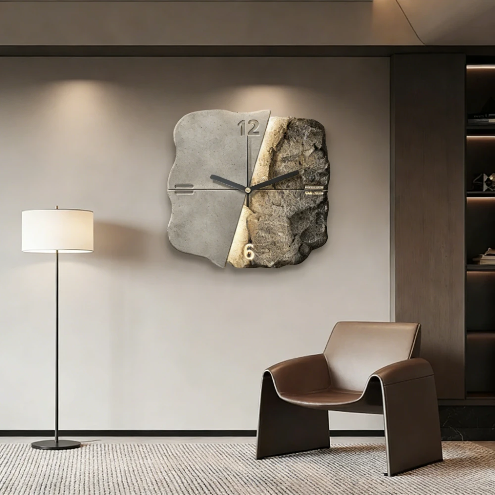 Light Luxury Senior Sense Wall Clock Restaurant Wall Decorative Painting Abstract Three-dimensional Sandstone Living Room Clock