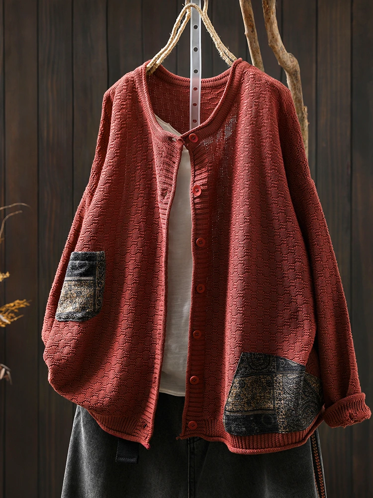 100% algodão feminino manga longa malha cardigan nova chegada 2025 outono estilo vintage o pescoço solto feminino casual blusas m1883