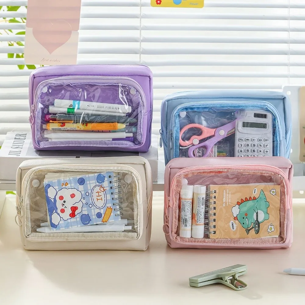 

Large Capacity Transparent Pencil Case Zipper Multifunctional Transparent Pen Bag Cosmetics Bag Solid Color Stationery Box