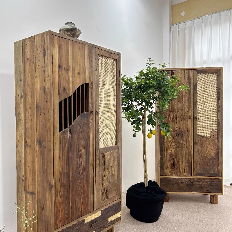 

Wabi Sandy Wind All Solid Wood Wardrobe Tenon and Mortise Craft Household Bedroom Homestay Clothes Hanging Clothes