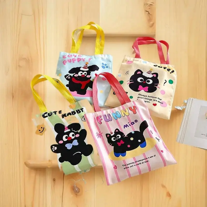 Ins estilo tutorial saco bonito bolinhas gato estudante saco de lona feminino tutorial saco simples bolsa de ombro portátil
