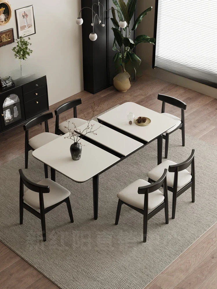 Foldable rock slab dining table dining chair combination retractable rectangular dining table household