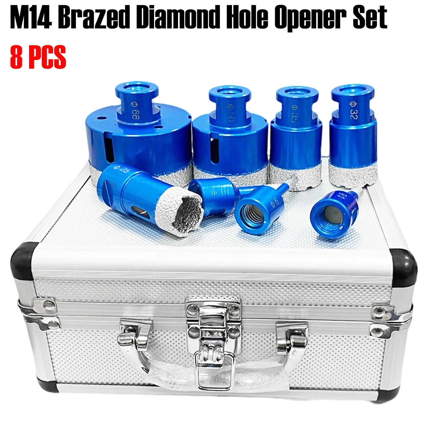 

M14 Brazing Diamond Drill Bit 8 PCS Set Tile Stone Drilling Bit Angle Grinder Hole Opener Reaming Drill Kit Dremel Accessories